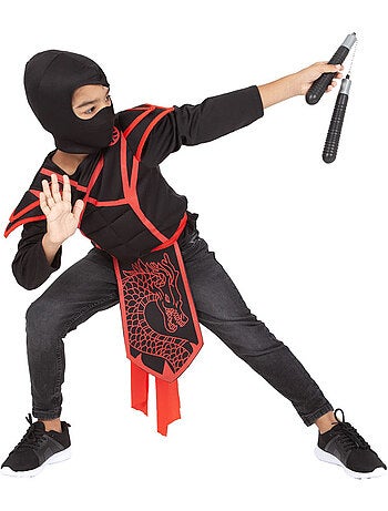 Costume ou kit de ninja : haut, ceinture, capuche et nunchakus