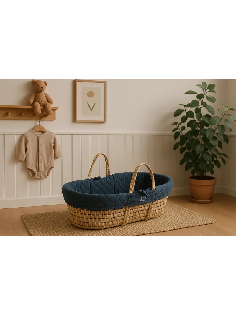 Couffin bébé en fibres naturelles avec habillage tissu - sauthon Bleu - Kiabi