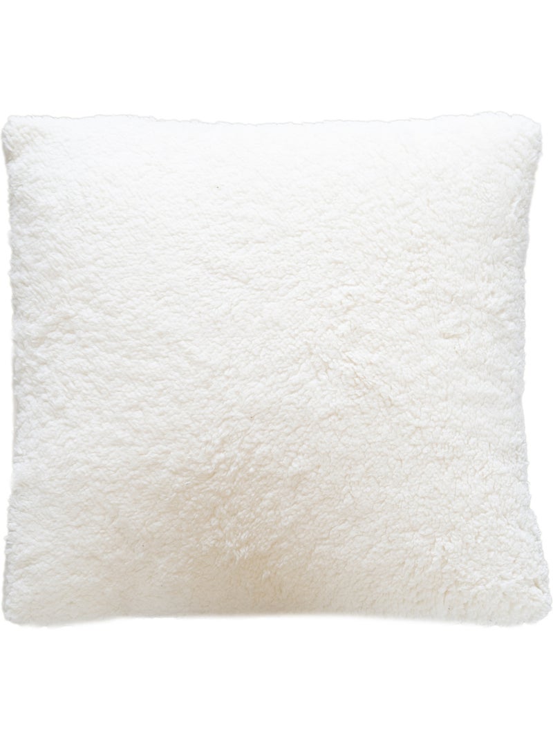 Coussin à carreaux  - Effet mohair avec dos sherpa Ecru - Kiabi