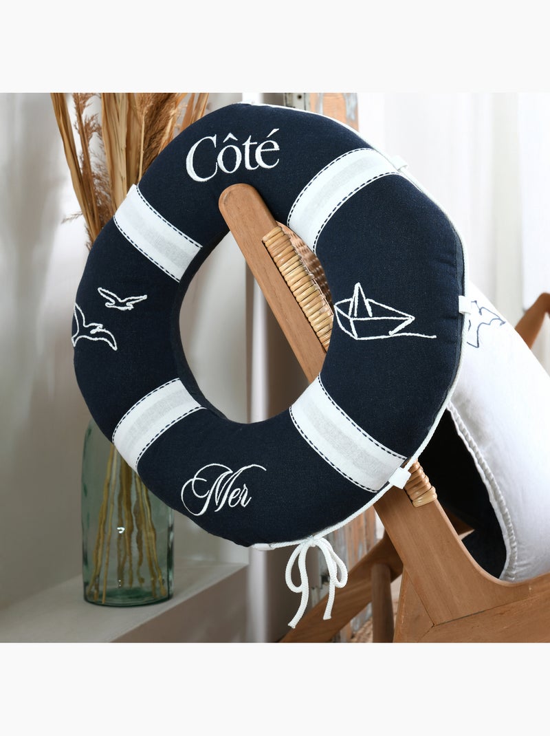 Coussin bouée polycoton décoratif esprit bord de mer Bleu marine - Kiabi