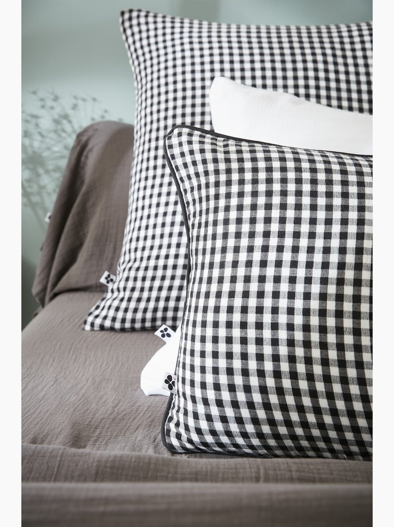 Coussin déhoussable - gaze de coton tissée teinte - carreaux vichy - vickie Noir - Kiabi