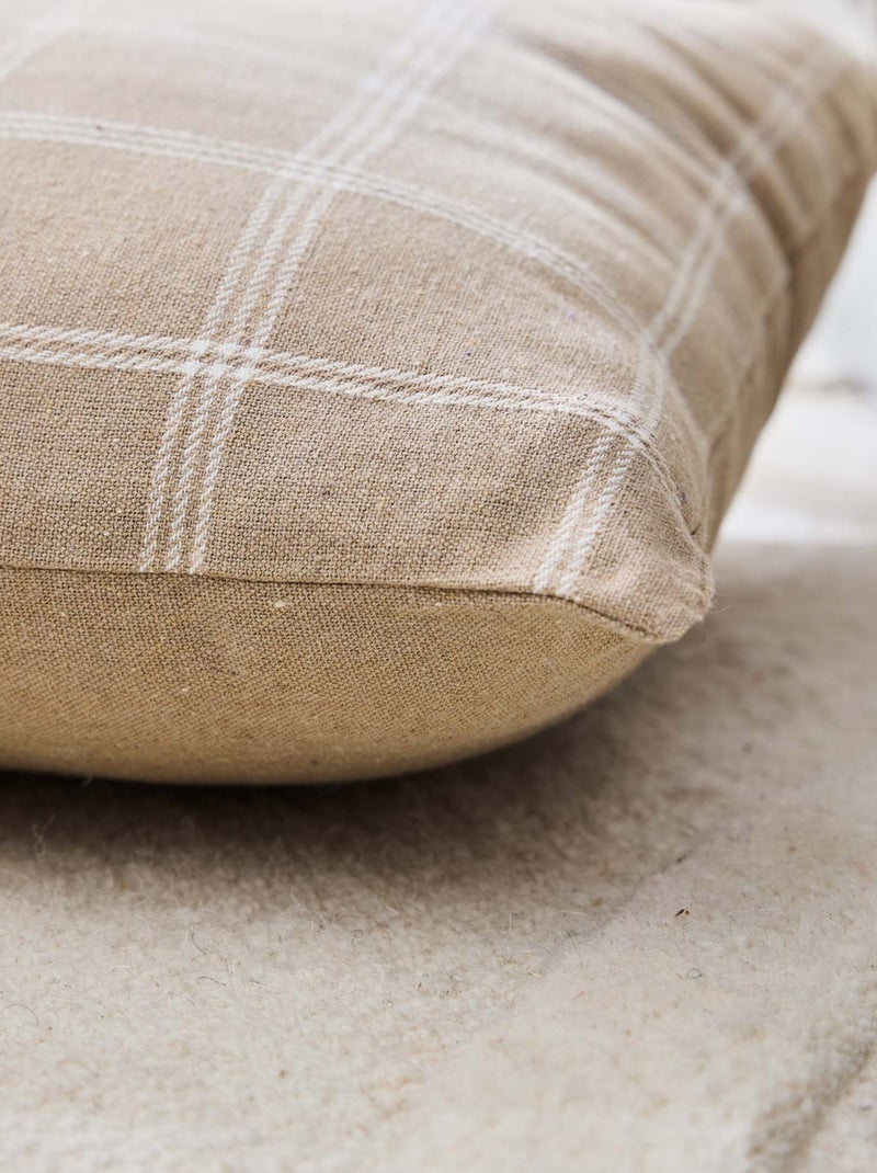 Coussin déhoussable à carreaux en poly-coton tissé Beige sable - Kiabi
