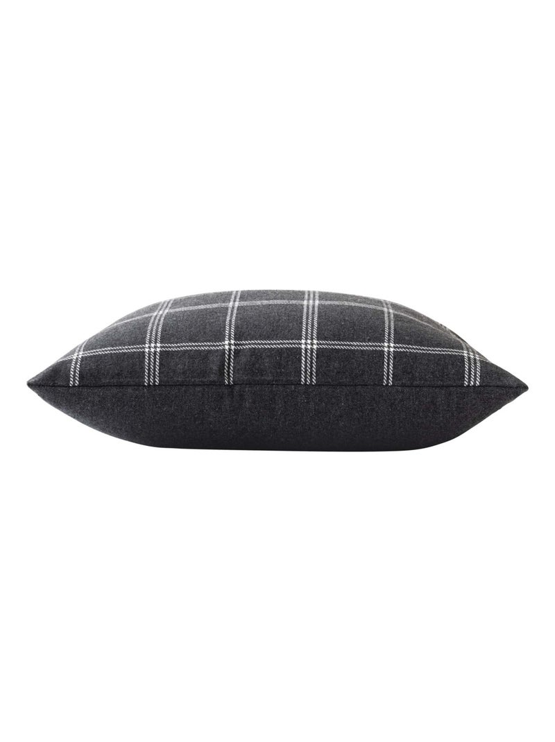Coussin déhoussable à carreaux en poly-coton tissé gris anthracite - Kiabi