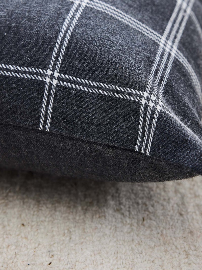 Coussin déhoussable à carreaux en poly-coton tissé gris anthracite - Kiabi