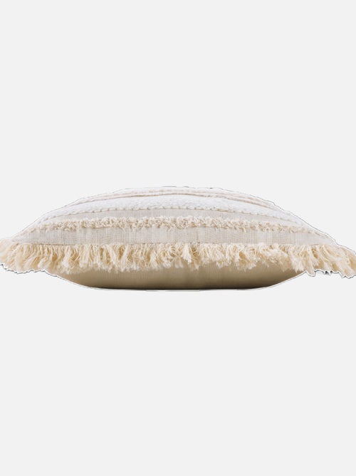 Coussin déhoussable en coton tissé avec franges et rayures en relief - Kiabi