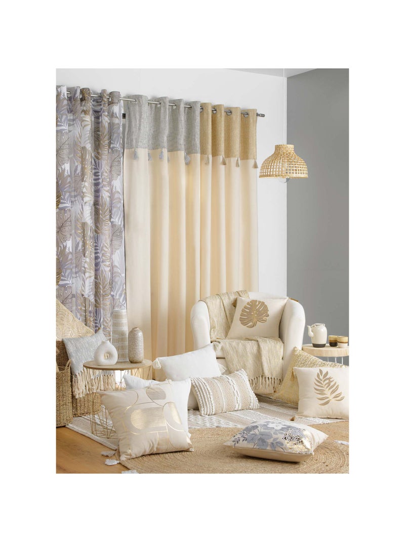 Coussin déhoussable en polycoton avec broderies et fils métallisés Beige coquille - Kiabi