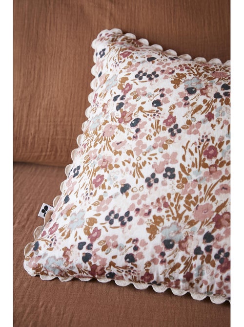Coussin déhoussable – gaze de coton imprimée – capucine minuit - Kiabi