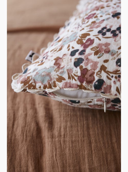 Coussin déhoussable – gaze de coton imprimée – capucine minuit - Kiabi