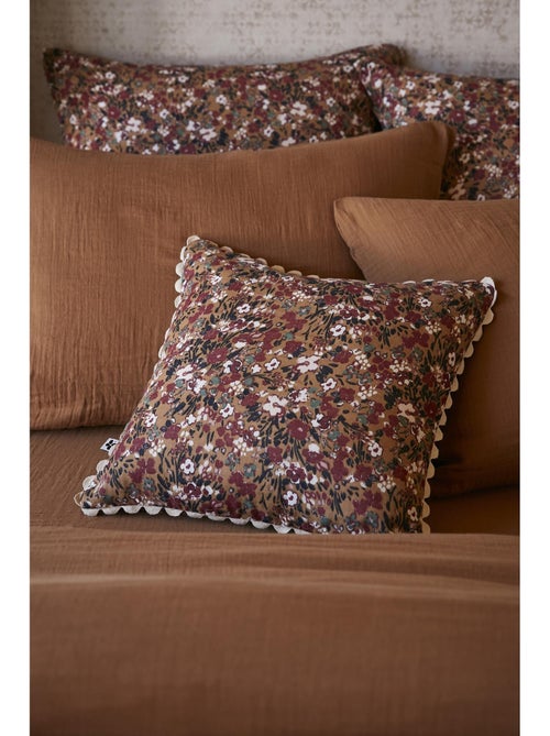Coussin déhoussable – gaze de coton imprimée – capucine minuit - Kiabi