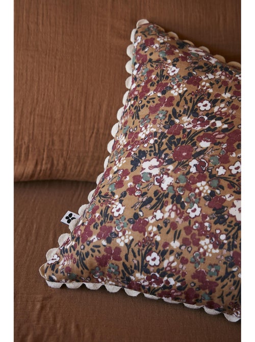 Coussin déhoussable – gaze de coton imprimée – capucine minuit - Kiabi