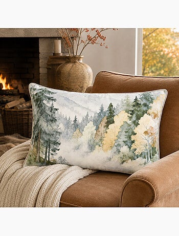 Coussin déhoussable motif aquarelle forêt