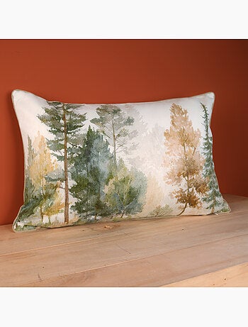 Coussin déhoussable motif aquarelle forêt