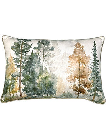 Coussin déhoussable motif aquarelle forêt