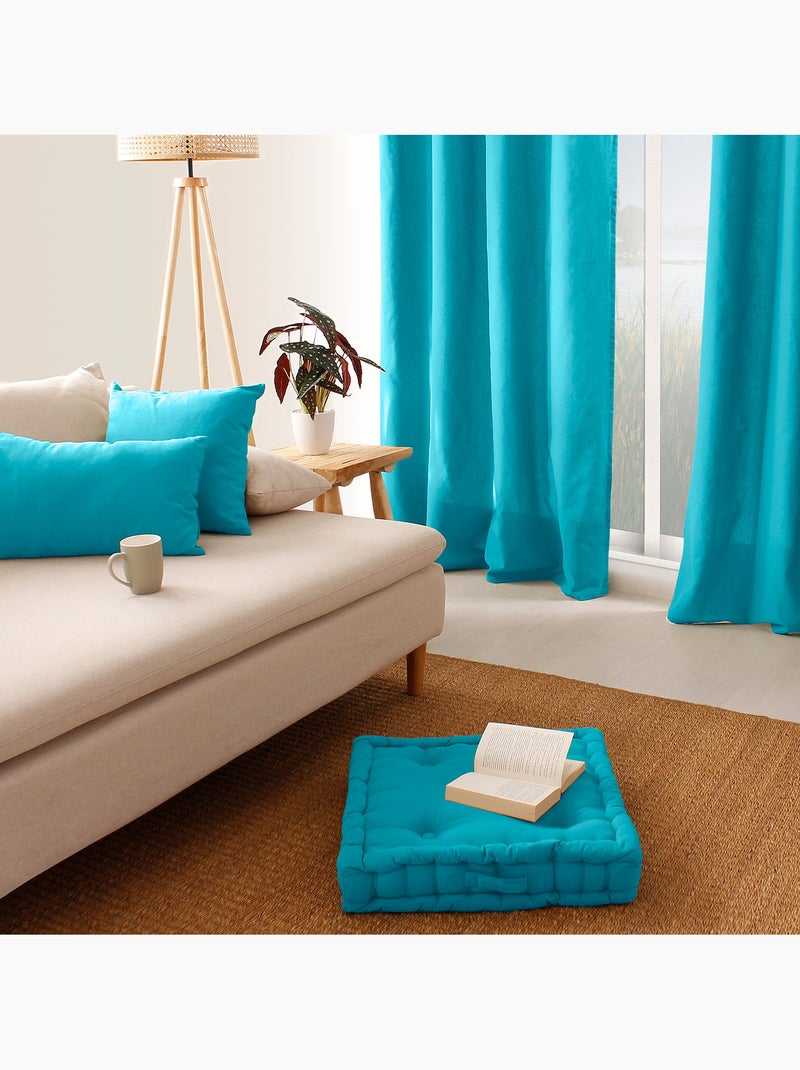 Coussin déhoussable uni en coton Bleu turquoise - Kiabi