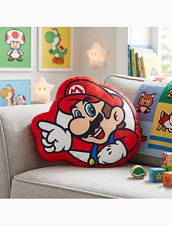 Coussin forme imprimé 100% polyester, super mario level up