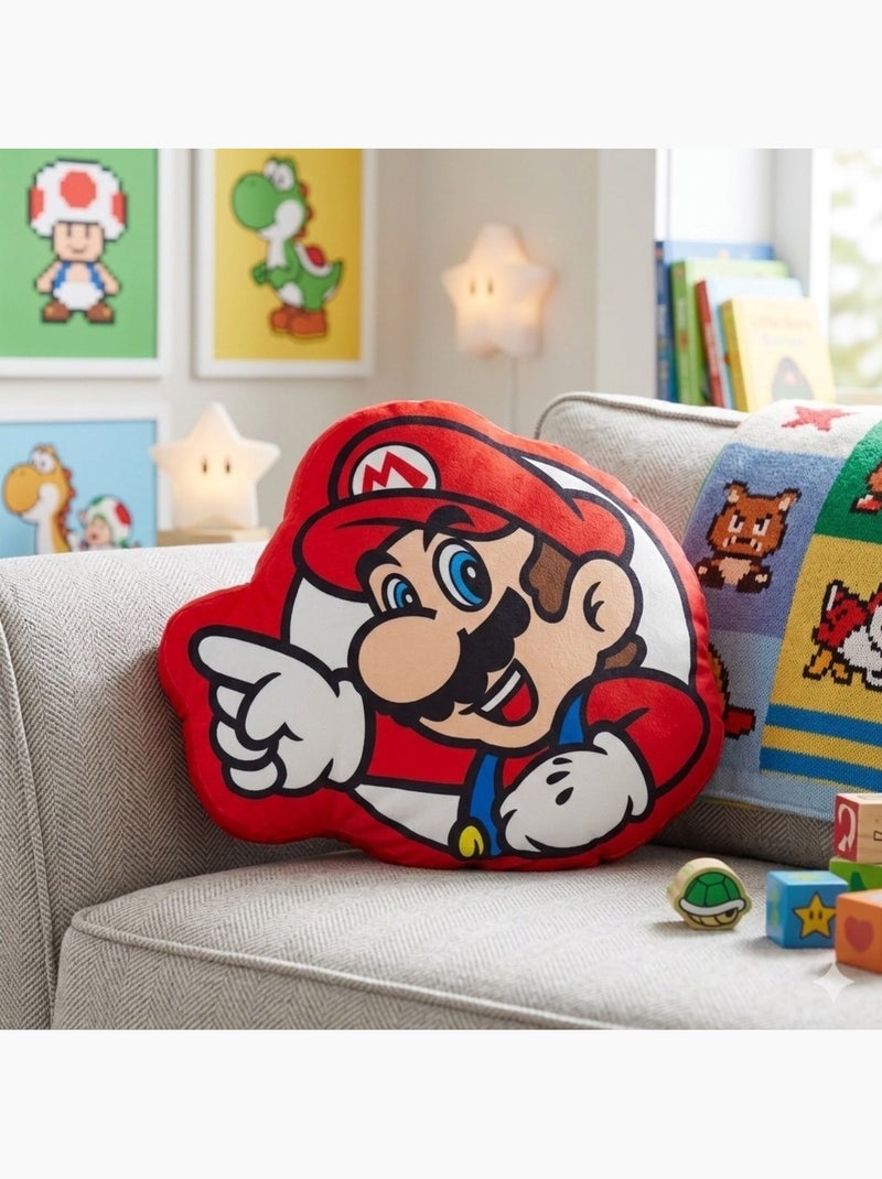 Coussin forme imprimé 100% polyester, super mario level up Rouge - Kiabi
