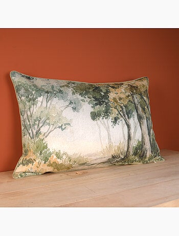 Coussin motif aquarelle forêt
