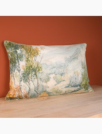 Coussin motif aquarelle forêt