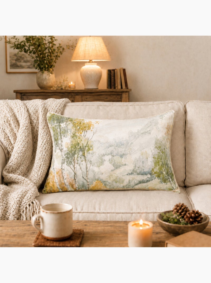 Coussin motif aquarelle forêt Vert - Kiabi