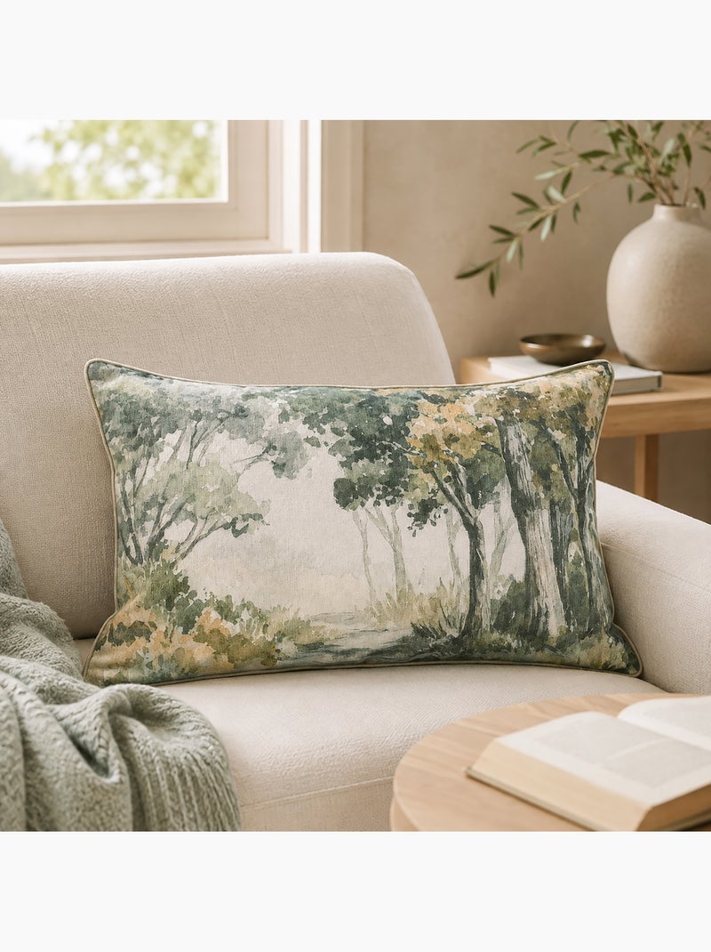 Coussin motif aquarelle forêt Vert - Kiabi
