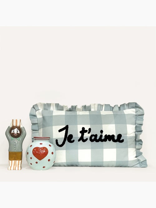 Coussin rectangulaire à carreaux "je t'aime" - Kiabi