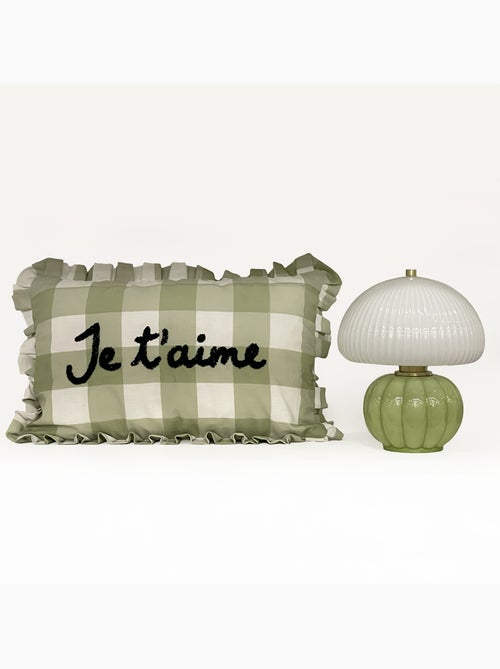 Coussin rectangulaire à carreaux "je t'aime" - Kiabi