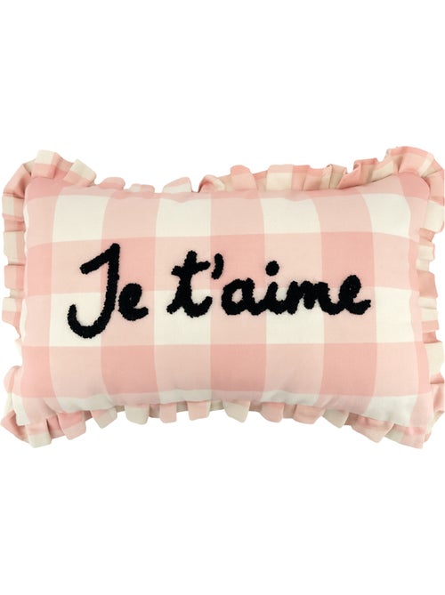 Coussin rectangulaire à carreaux "je t'aime" - Kiabi