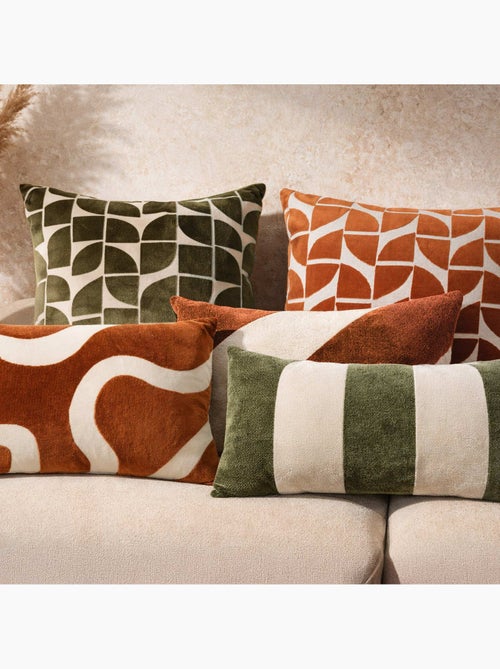 Coussin rectangulaire en velours chenille à motif graphique - Kiabi
