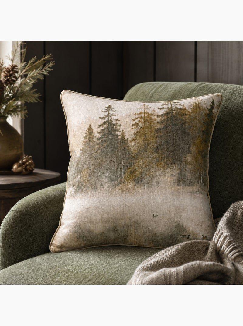 Coussin réversible imprimé aquarelle forêt Marron tabac - Kiabi