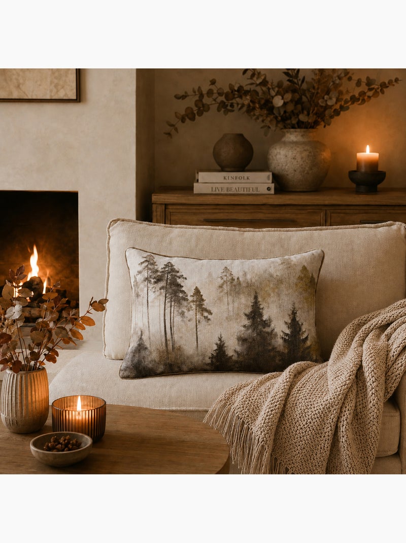 Coussin réversible motif aquarelle forêt Marron tabac - Kiabi