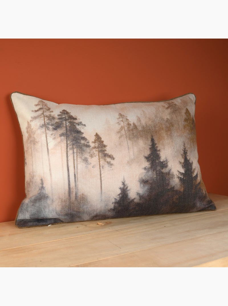 Coussin réversible motif aquarelle forêt Marron tabac - Kiabi