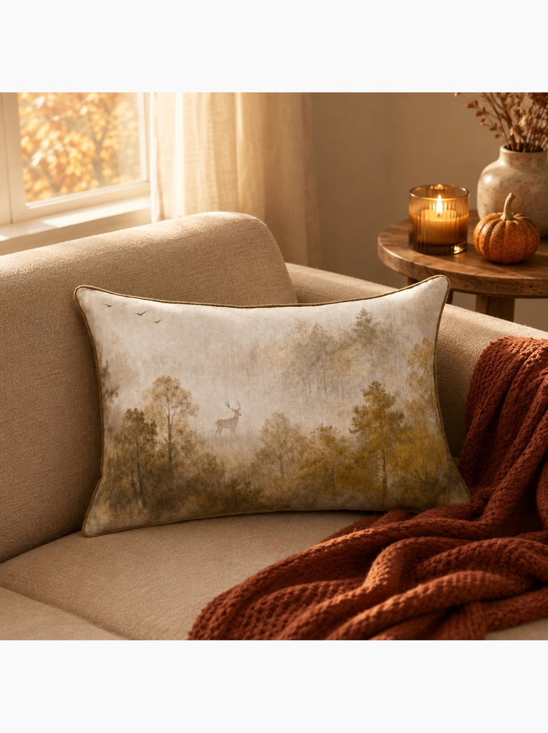 Coussin réversible motif aquarelle forêt Marron tabac - Kiabi
