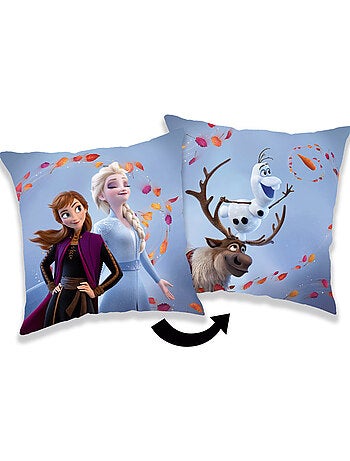 Coussin tête décoratif 'La Reine des Neiges' 40 x 40 cm – recto/verso polaire