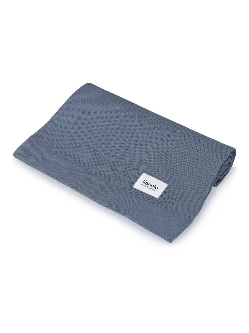 Couverture bébé 100% coton LIONELO - Hypoallergénique - Antibactérien - 100 × 75 cm Bleu - Kiabi