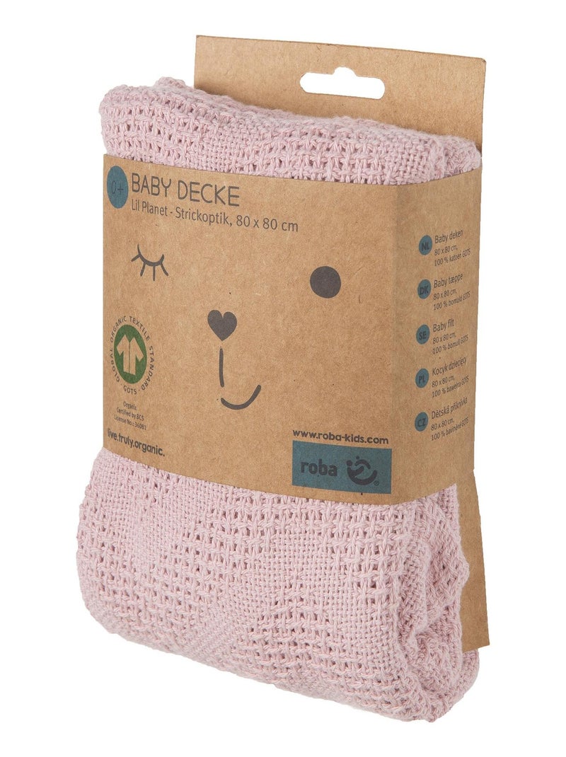 Couverture bébé à aspect tricoté en coton Bio - ROBA 'lil planet' Rose - Kiabi