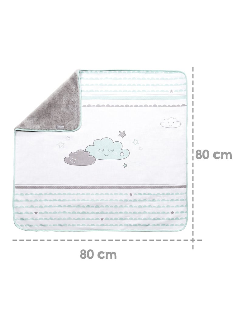 Couverture bébé en jersey de coton et polaire nuage 'Happy Cloud' ROBA Blanc Vert - Kiabi
