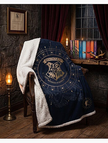 Couverture Coral & Sherpa Harry Potter Poudlard 130x170cm – Blason Or – Licence Officielle