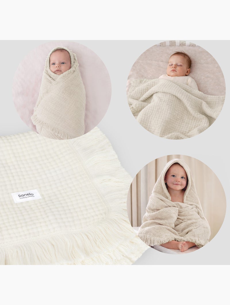 Couverture en coton - LIONELO - 70 x 100 cm - 100 % coton - 280gsm/m2 Beige - Kiabi
