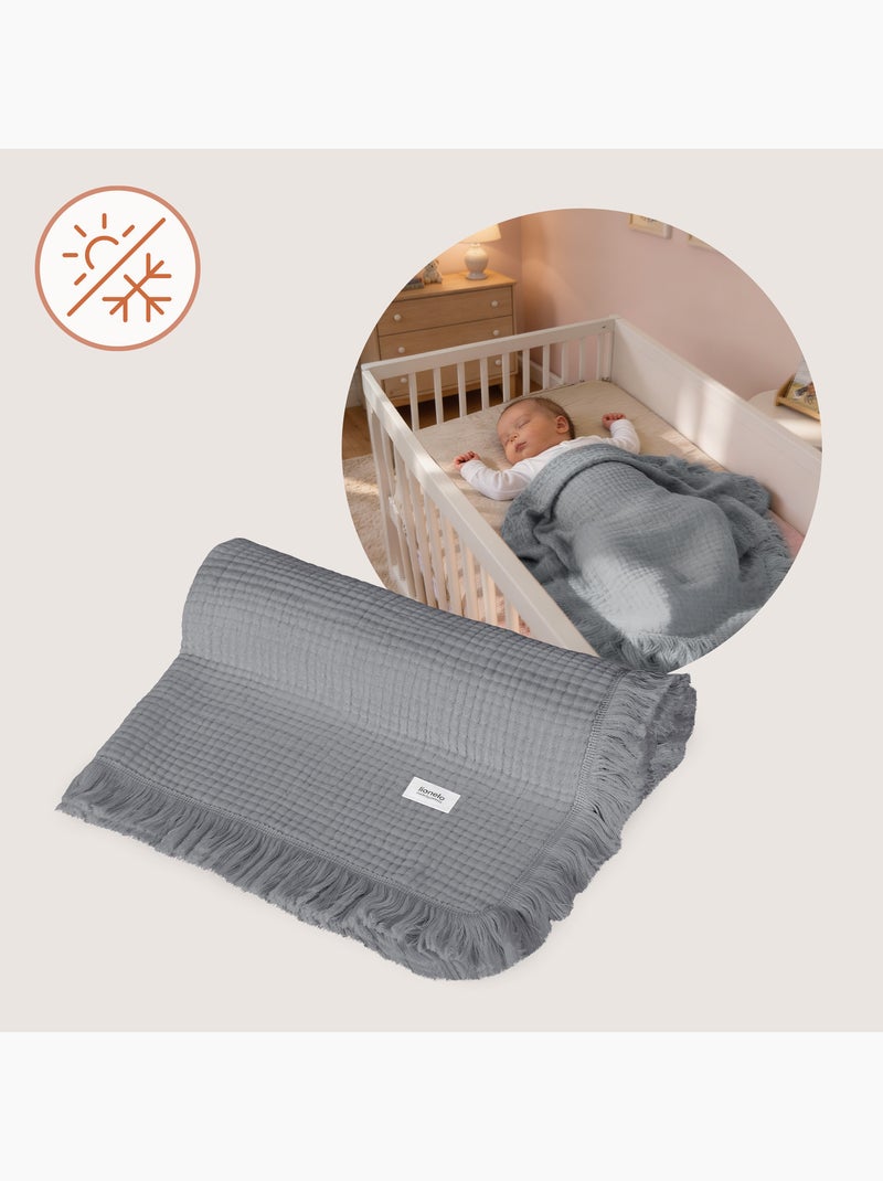 Couverture en coton - LIONELO - 70 x 100 cm - 100 % coton - 280gsm/m2 Gris - Kiabi
