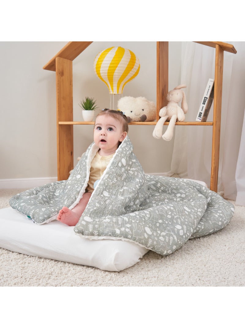 Couverture enfant 100x135 en gaze de coton Oeko-Tex et minky | SUPERBE BEBE Vert - Kiabi