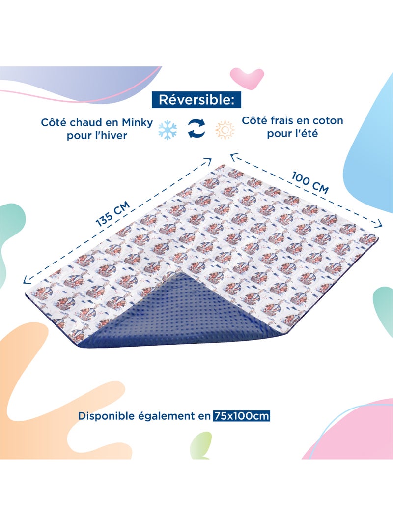 Couverture enfant en Coton Oeko-tex et Minky | SUPERBE BEBE Blanc Bleu - Kiabi