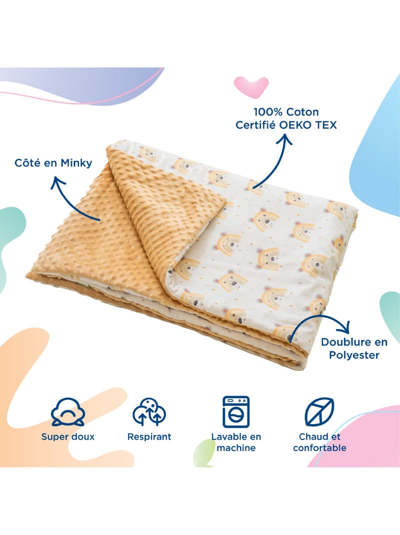 Couverture enfant en Coton Oeko-tex et Minky | SUPERBE BEBE Jaune or - Kiabi