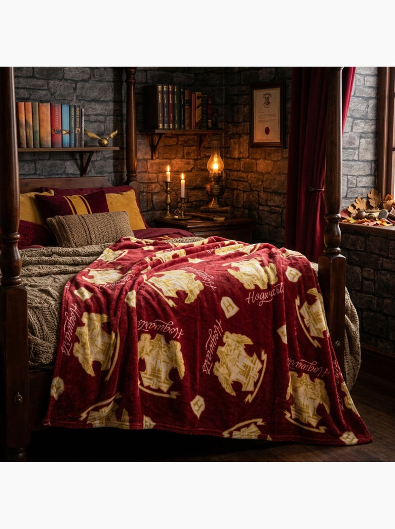 Couverture Flanelle Harry Potter Poudlard 110x150cm Noir Bordeaux - Kiabi