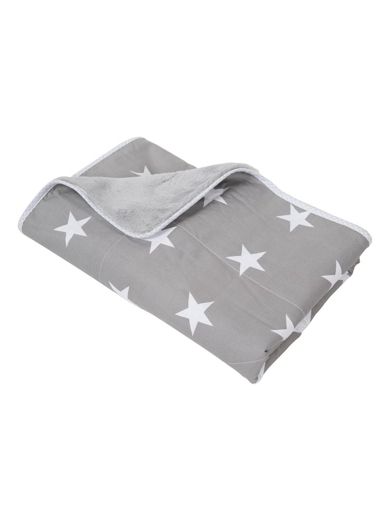 Couverture imprimée étoile en coton et polaire 80 x 80 cm 'Little Stars' ROBA Gris - Kiabi