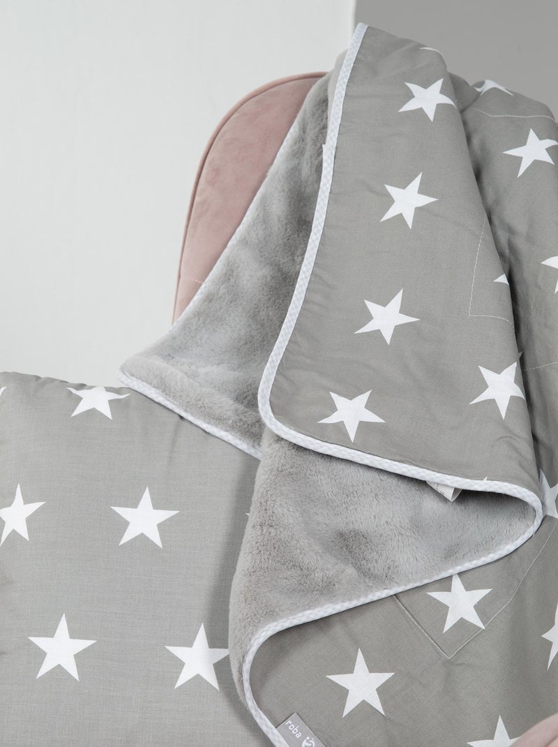 Couverture imprimée étoile en coton et polaire 80 x 80 cm 'Little Stars' ROBA Gris - Kiabi