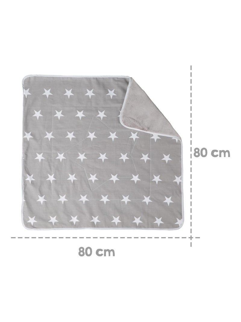 Couverture imprimée étoile en coton et polaire 80 x 80 cm 'Little Stars' ROBA Gris - Kiabi