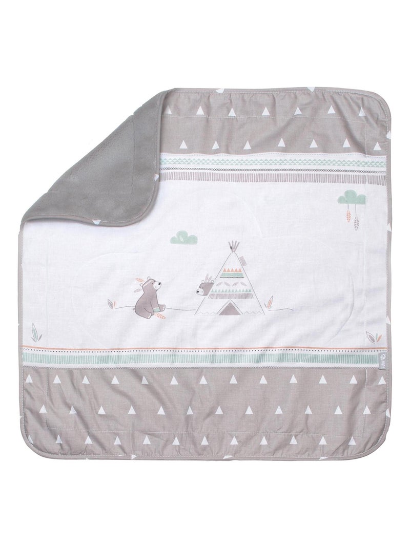 Couverture imprimée ours en coton et polaire 80 x 80 cm 'Indibear' ROBA Vert - Kiabi