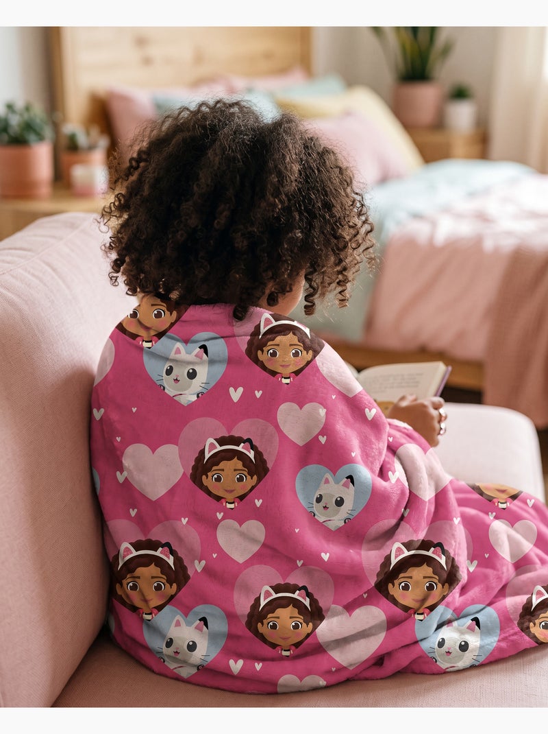 Couverture Polaire Gabby et Chat Licence Officielle DreamWorks 130x160cm - Plaid Doux et Chaud Beige/Rose - Kiabi