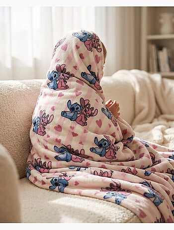 Couverture Polaire Stitch et Angel Licence Officielle Disney 110x150cm - Plaid Doux et Chaud
