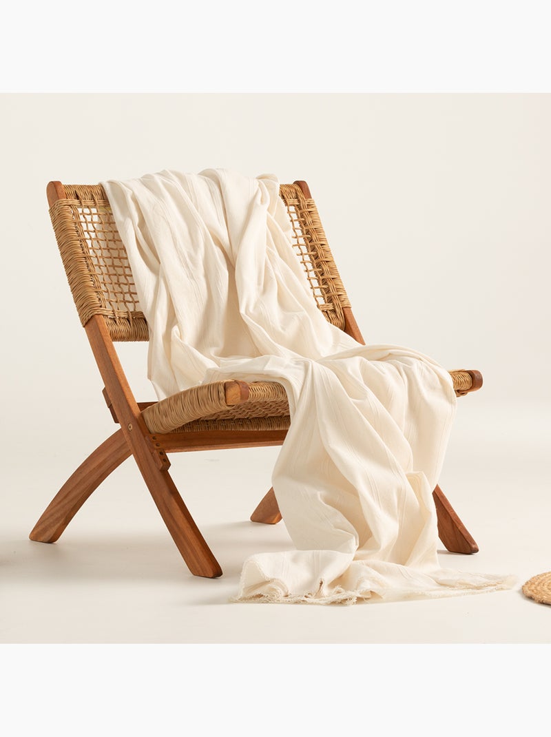 Couverture type Plaid, tissu texturé en fil teint, avec bordure finie - Gamusi Ecru - Kiabi